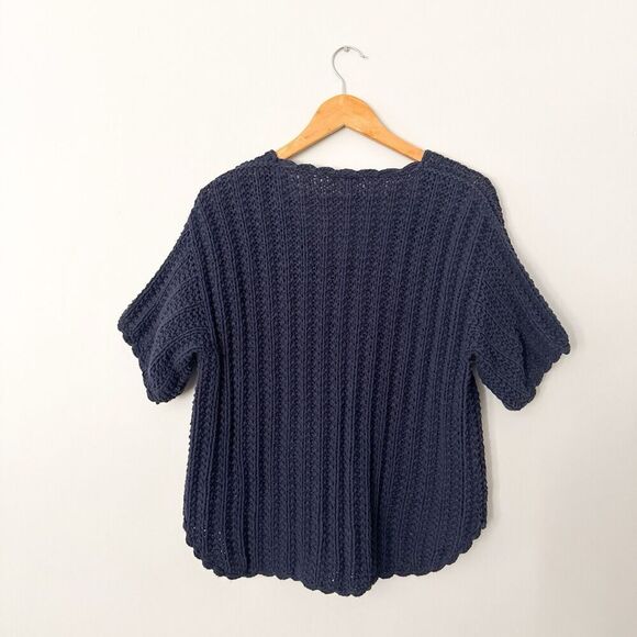 Vintage Cable Knit Fisherman Sweater Womens Medium Navy Cardigan Nautical - Picture 7 of 10